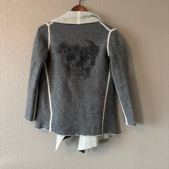 Skull Cashmere Cardigan Sweater S Gray and Cream Long Sleeve Open Front Wool - Picture 5 of 11